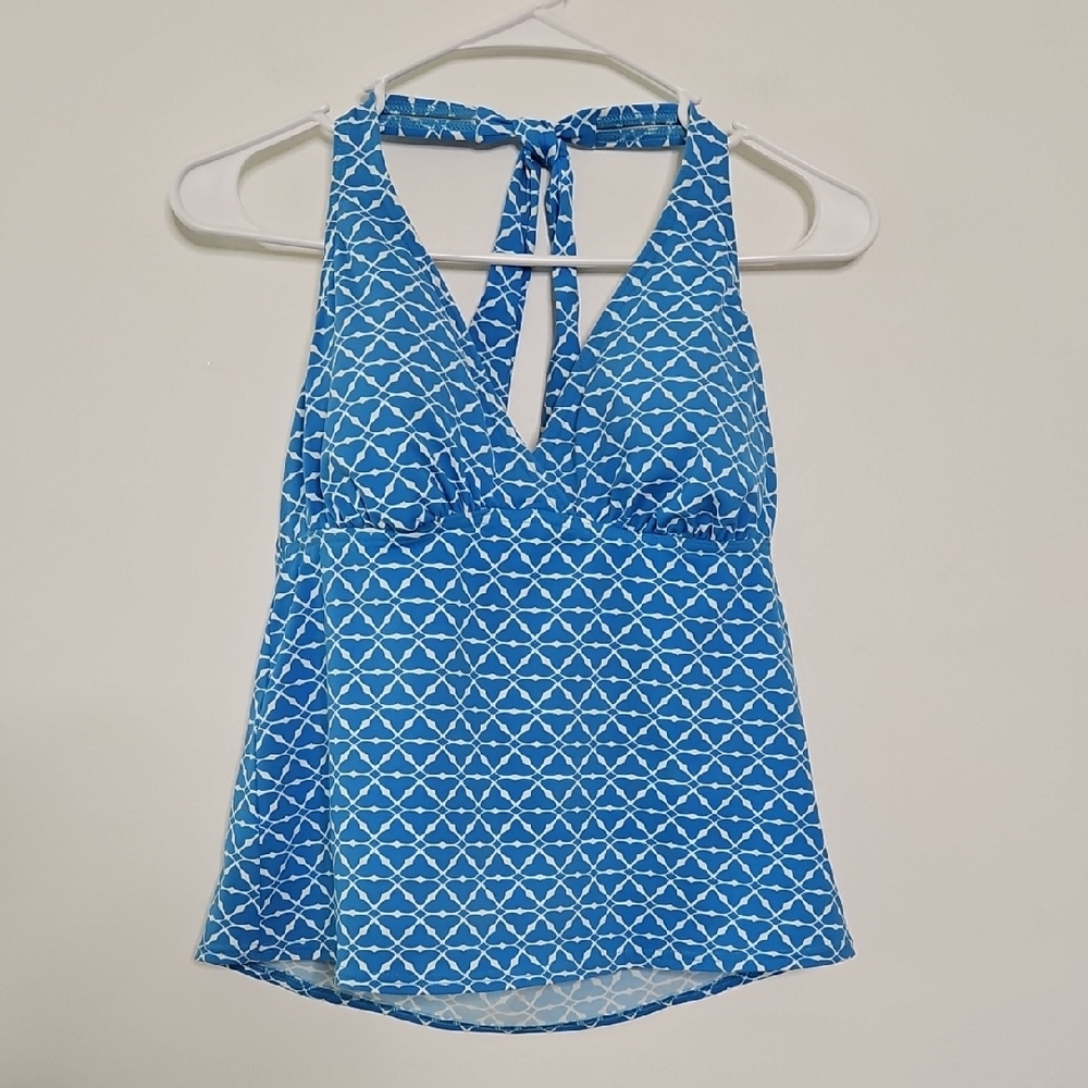 Land's End Two Piece Halter Tankini And Skort Set Bikini Blue Size 10 - Picture 2 of 14